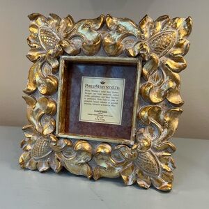 Philip Whitney Picture Frame 3x3 Cornucopia Gold Plate Hand Finished Filigree